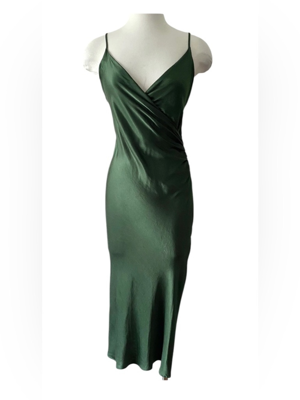 Zara Satin Effect Draped Ruched Midi Camisole Slip Dress - Medium - Picture 2 of 11